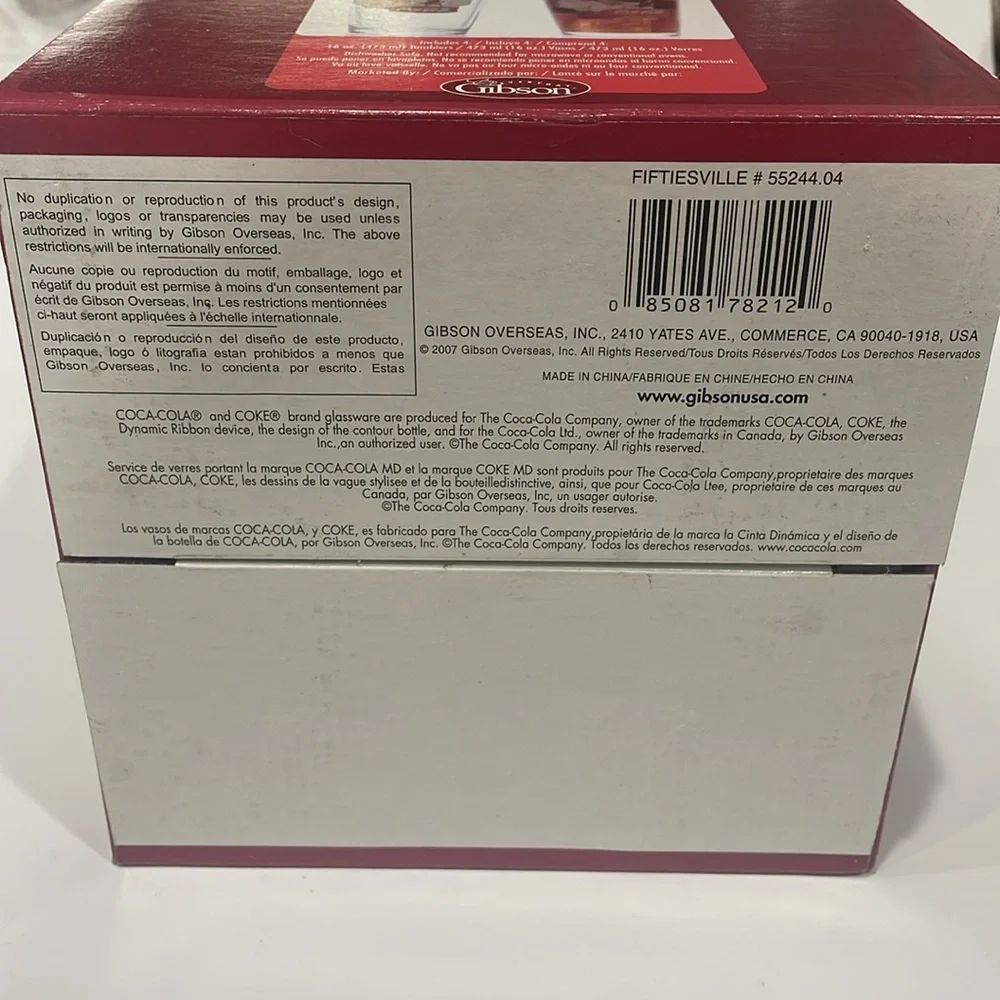 Coca Cola Red and White Tumbler Set Original Box 16oz 4 Glasses